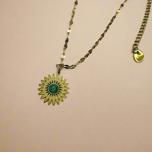 Anthos Aventurine Flower Pendant Necklace