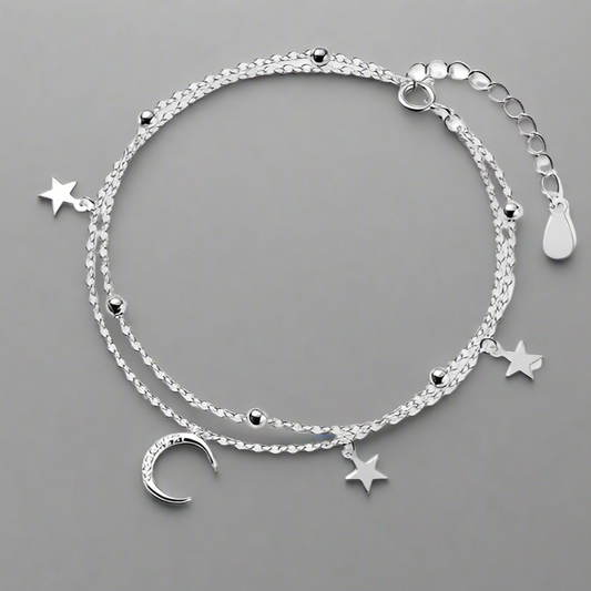Double Layer Crescent Moon and Star Bracelet